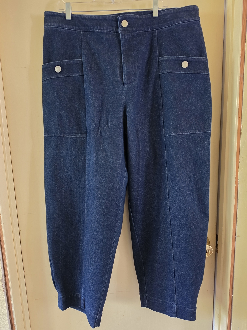 Eloquii Dark Blue Cropped Wide-Leg Utility Jeans